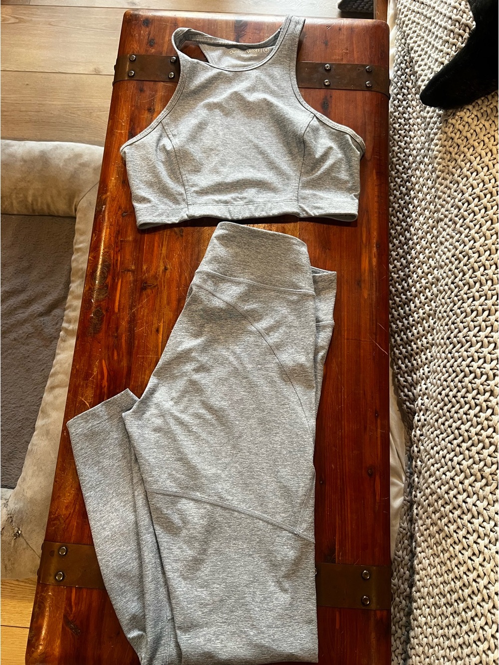 Outdoor Voices blueish gray sports bra & High-Waist Leggings Set